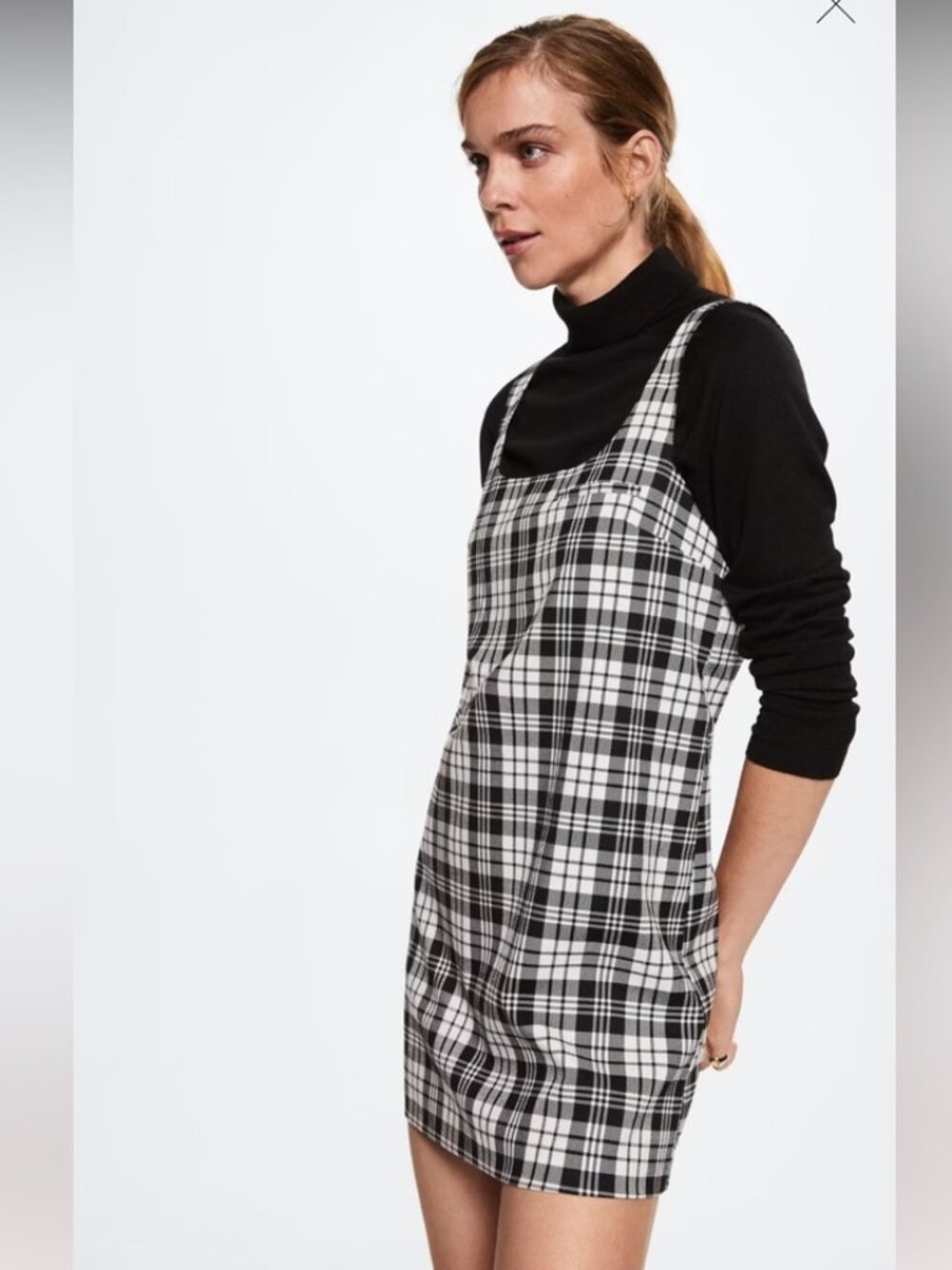 NWT M Mango Black and White Checked Pinafore Dress